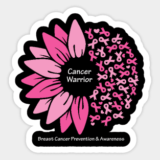 Breast cancer warrior with flower, ribbons & white type Sticker